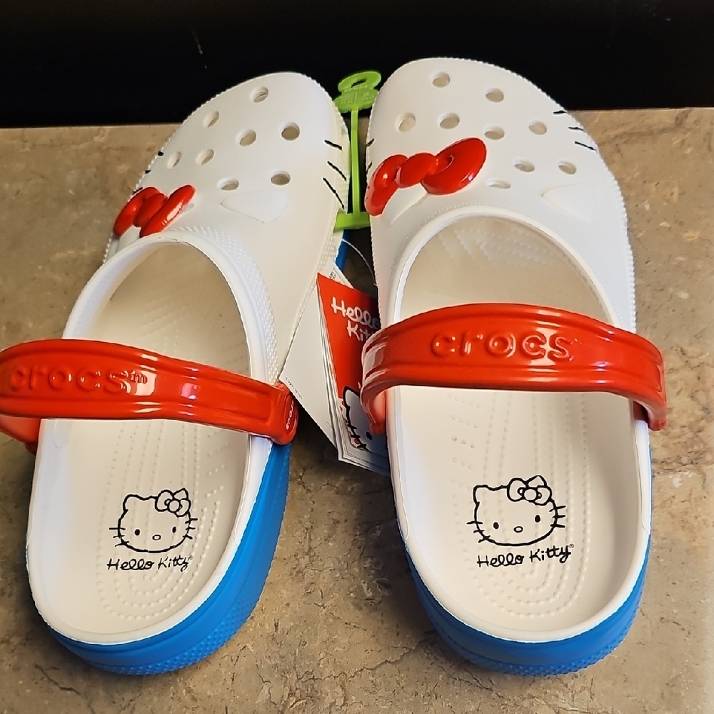 Hello Kitty Women's 12 Mens 10 Size Classic Crocs - Red and White - Picture 10 of 12